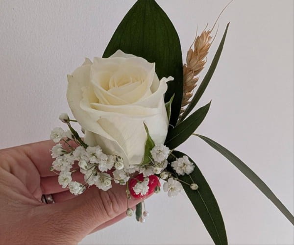 Wedding buttonholes, corsages and wrist corsages by Elimay's Flowers, Flintshire