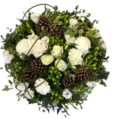 Woodland Posy Pad - Beautiful Natural Posy Pad in whites, creams and greens. Something a little different from traditional flowers.

Handmade by us, your local Flintshire Florist, established since 2006 - Supporting a small business ❤️

Please order in advance if possible. Please specify the funeral time, so we can deliver in plenty of time. Generally flowers are sent to the Funeral Directors or the family home.
